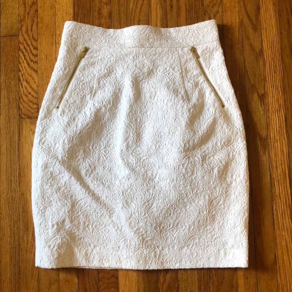 White H&M midi skirt with gold detailing
